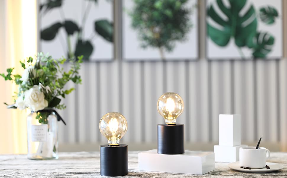 JHY DESIGN Set of 2 Black Table Lamp Battery Powered 7" Tall Cordless