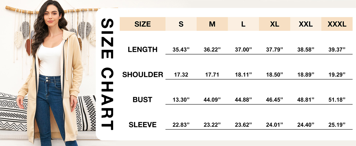 Long Hoodies Size Chart