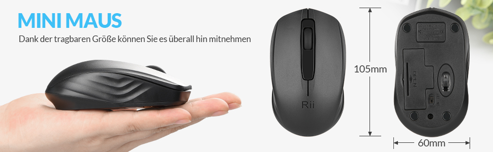 Rii Maus kabellos, 2.4G Funkmaus mit USB Empfänger 1000 DPI Für Links ...