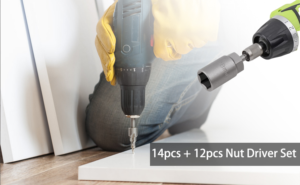 Nut Drivers 619mm, 26 pcs Bolt Nuts and Deep Socket Bits, 1/4