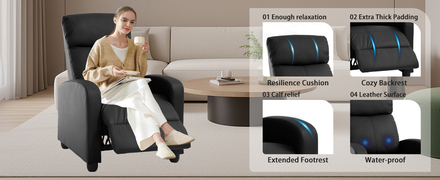 M***age Recliner Chair, Single Sofa Chair with Remote Control, Chair Recliner, Lazy Recliner Chair, Living Room Recliners with Pu Leather Padded Seat Backrest, Recliner Chairs for Adults, Black 15 1