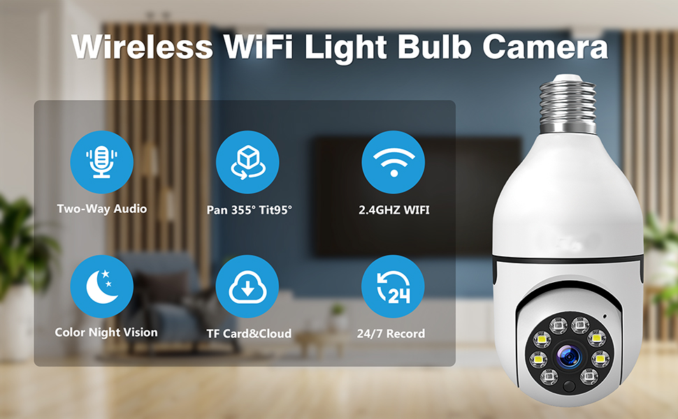 CAMBLINK Light Bulb Security Camera, 1080P WiFi Camera Light Bulb 360