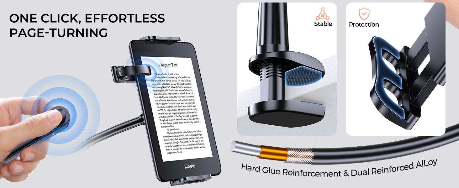 gooseneck kindle holder with remote