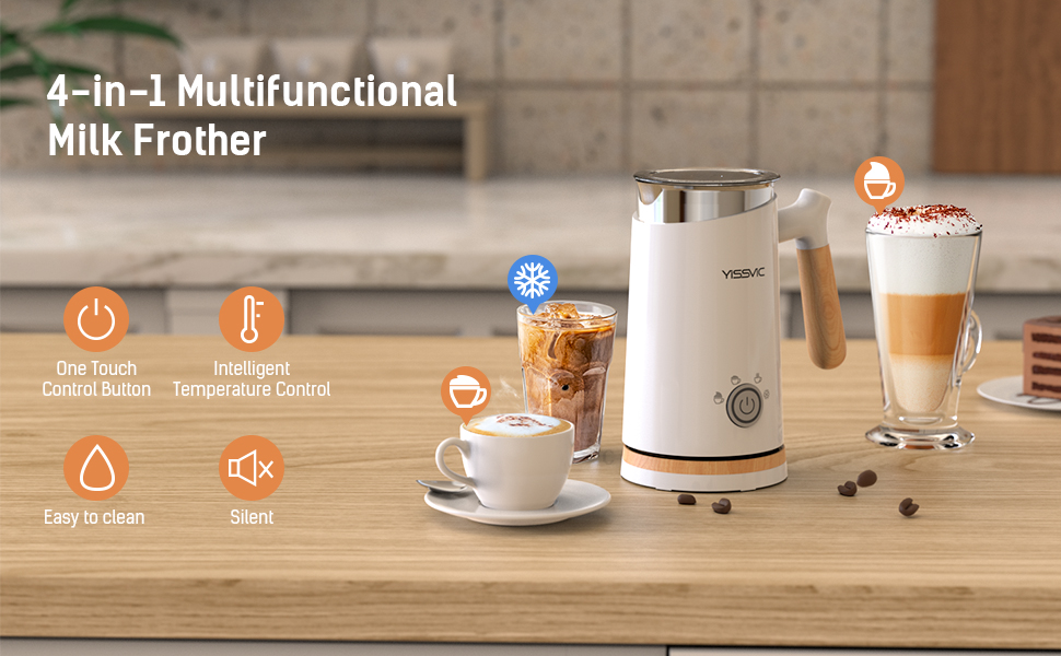 YISSVIC Milk Frother Electric Milk Steamer Automatic Hot or Cold Milk