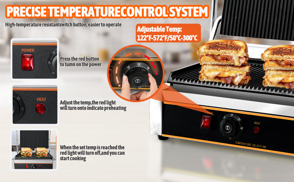 Adjustable Temperature Control, Perfect for Paninis, Grilled Cheese and More