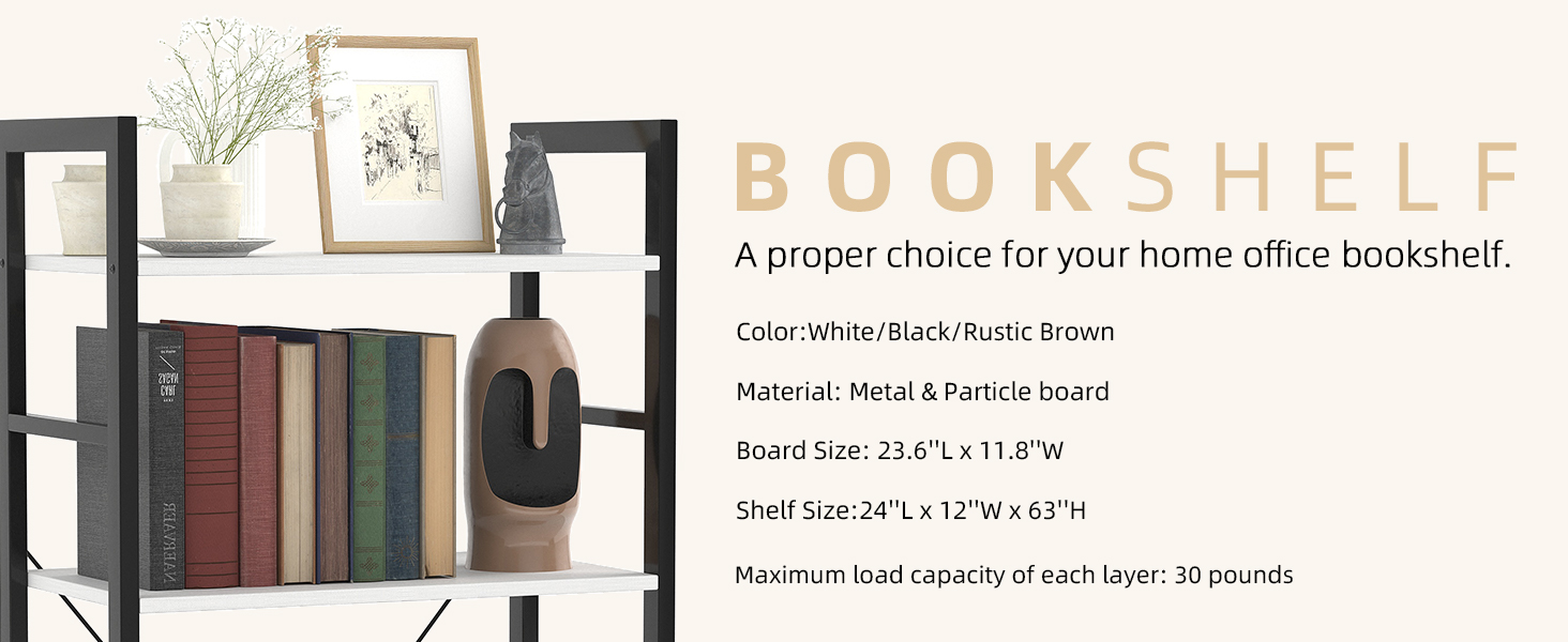 MEXIN 24" Bookshelf, 5Tier Ladder Shelf, Industrial Bookcase, Wooden and Metal Storage Rack