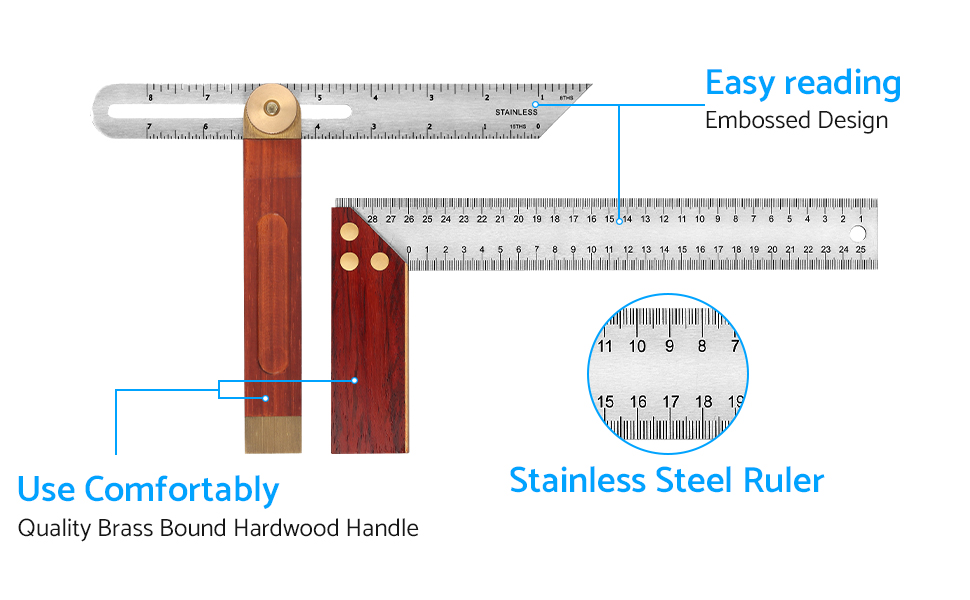 Woodworking Carpentry Square Set,eSynic Zinc Alloy 300mm Try Square