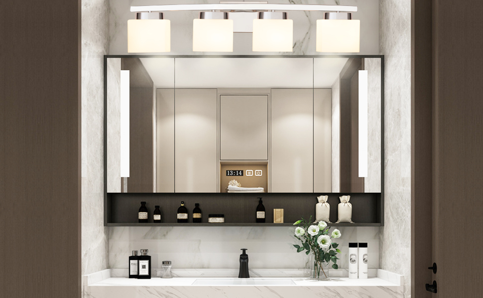 Dosoty 4 Light Bathroom Vanity Light Over Mirror, Modern Chrome Vanity