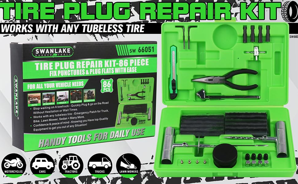 SWANLAKE 86PCS Tire Repair Kit,Heavy Duty Tire Patch Kit, Tire Plug Kit,Tire Repair