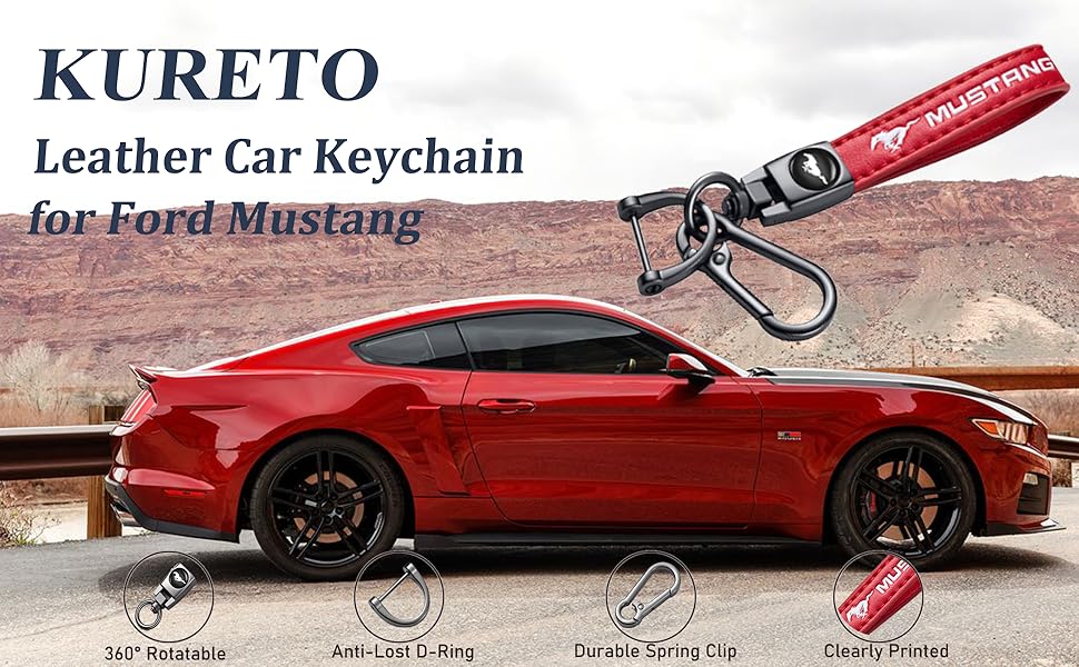 KURETO Red Genuine Leather Car Keychain Keyring Accessories Compatible with Ford