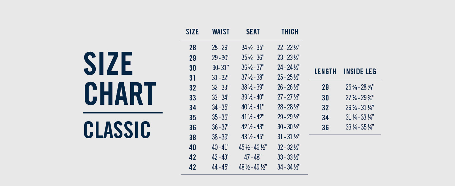 Classic fit semi-formal men&#39;s pants size chart