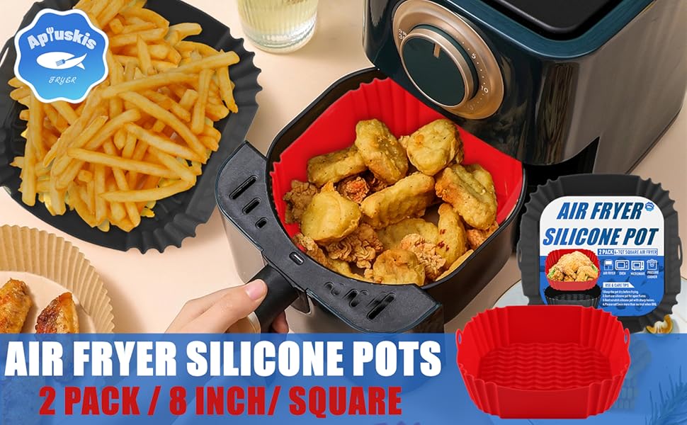 2Pack Square Silicone Air Fryer Liners for 47QT, 8 Inch