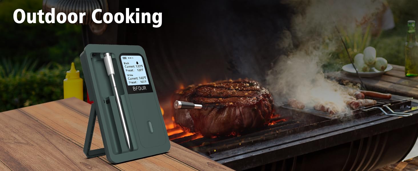 BFOUR Wireless Meat Thermometer with 2 Meat Probes, 328FT Bluetooth
