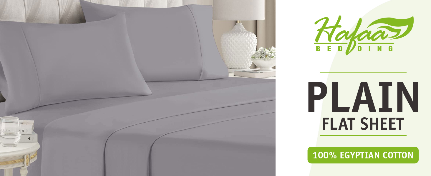 Hafaa Flat Sheets Double 100 Egyptian Cotton Bed Sheet 200 Thread Count Super Soft & Breathable