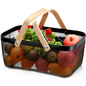 ZEAYEA Mesh Storage Basket with Wood Handle