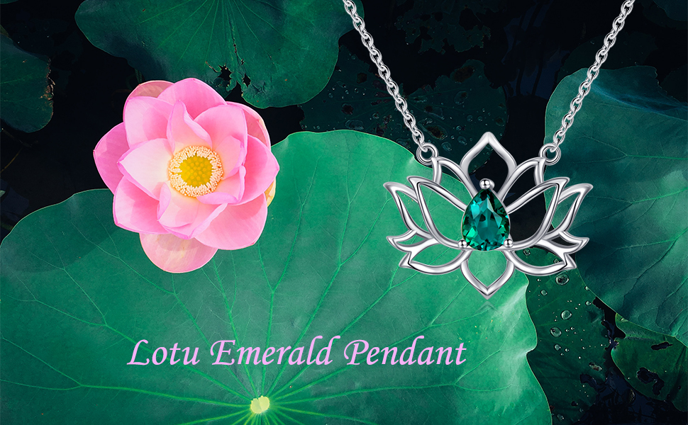 emerald necklace silver emerald necklaces for women emerald pendant Lotus Pendant Necklace