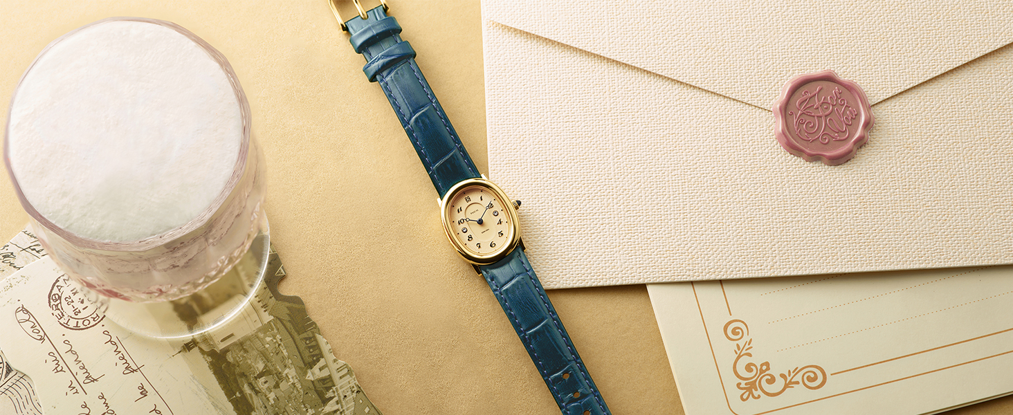 PASCAL Women&#39;s Oval Bubble Diamond Watch blue leather watch