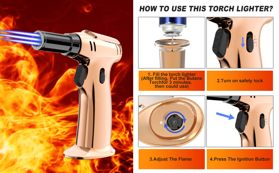 3 Flames Butane Torch, Cooking Torch Kitchen Blow Torch