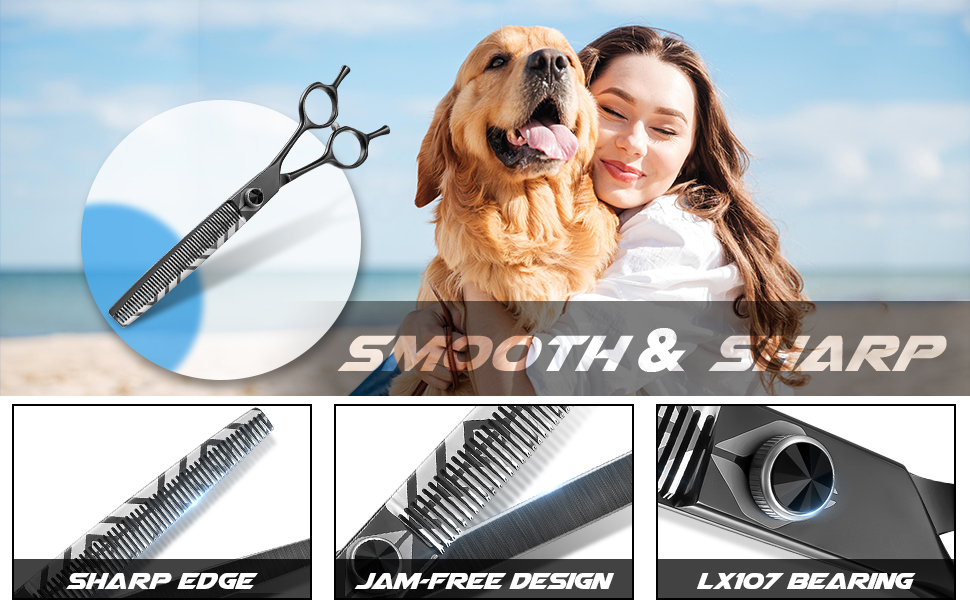 DRGSKL 7" Dog Thinning Scissors for Grooming, Black