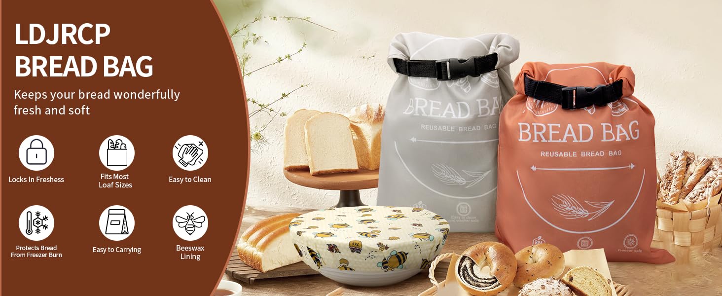 2 Pack Reusable Bread Bags for Homemade Bread with Beeswax