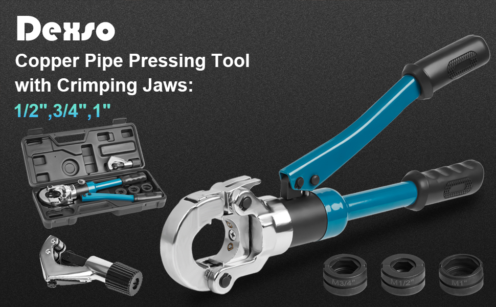 DEXSO Copper Pipe Crimping Tool Kit with 1/2'', 3/4'', 1''Jaw Copper