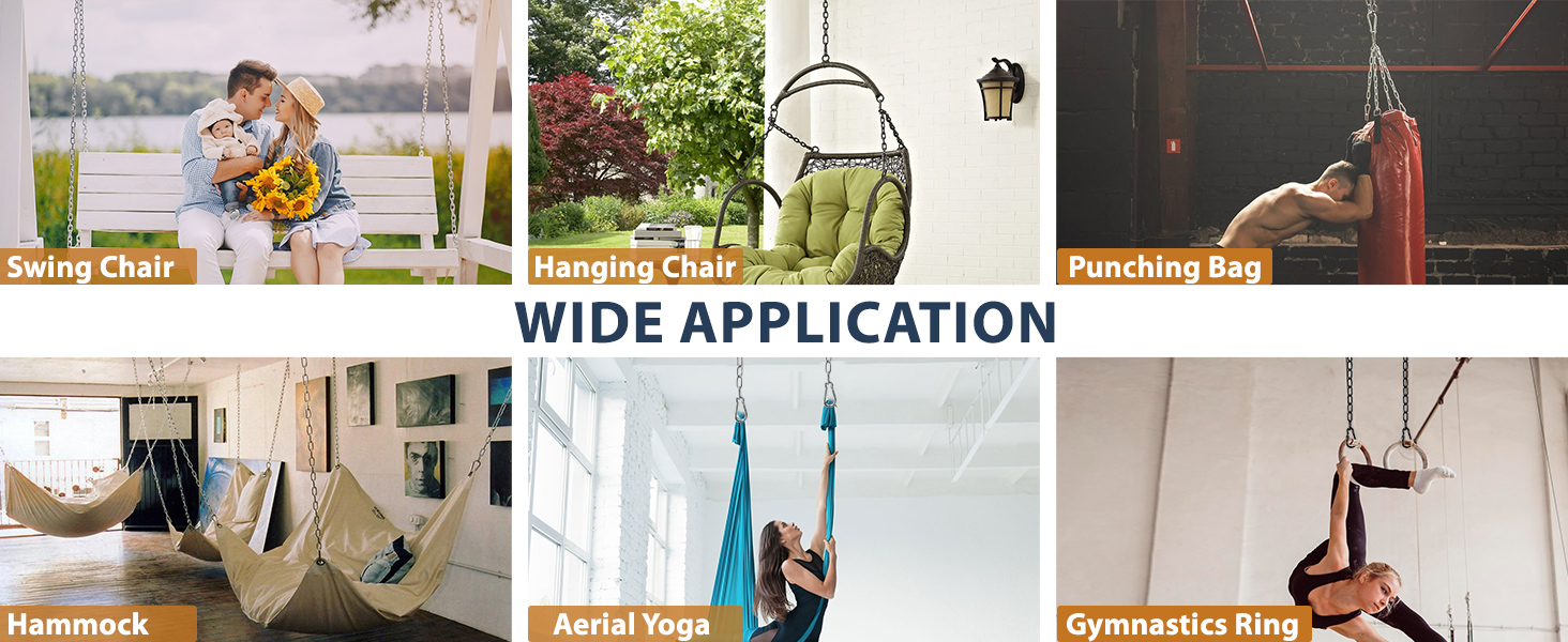 KOMUSMO 2 Pack Hanging Chair Chain with 4 Carabiners, 26in Stainless Steel Heavy Duty, 440LB Capacity, Playground Swing Set Hanging Kits Hardware for Hammock Swing Punching Bags Sandbag Boxing 20 porch swing hardware