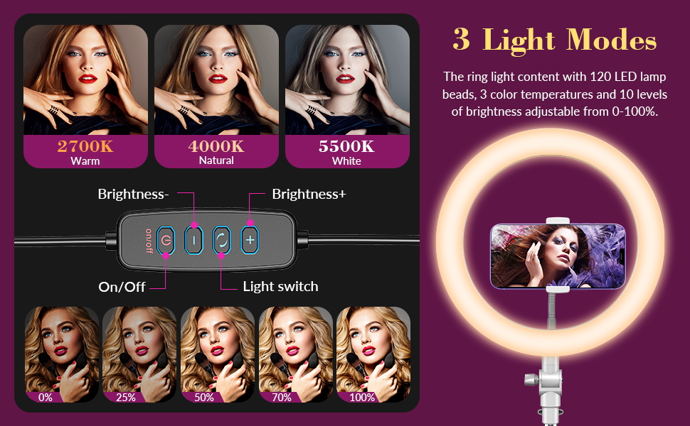 USB 10' Ring Light for Desk with Stand and Phone Holder