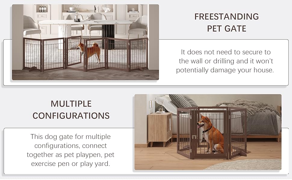 MUOU Freestanding Puppy Gate with Door, Wide 108" Tall 24