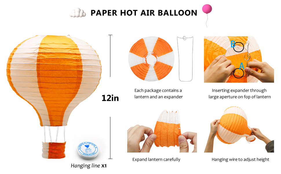 Hanging Hot Air Balloon Paper Lanterns Set, Party