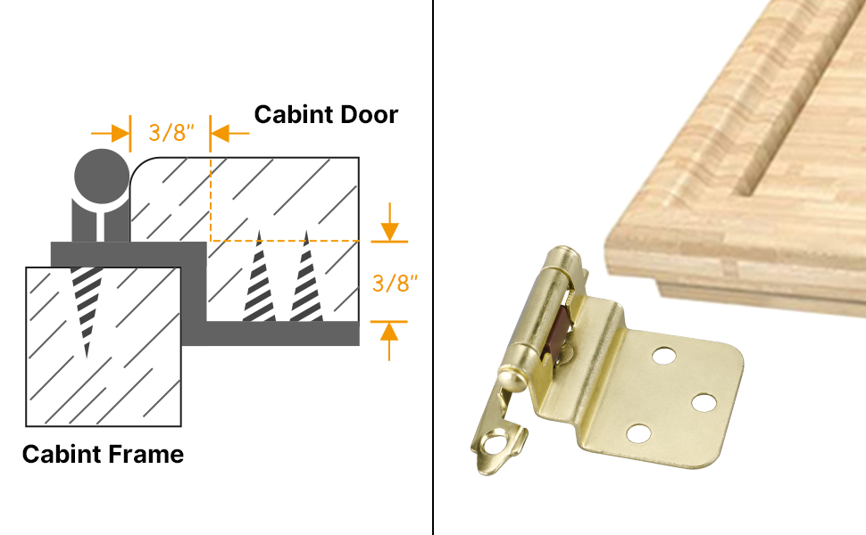 Haliwu 3/8 inch Gold Hinges, Brass Hinges Inset Hinges