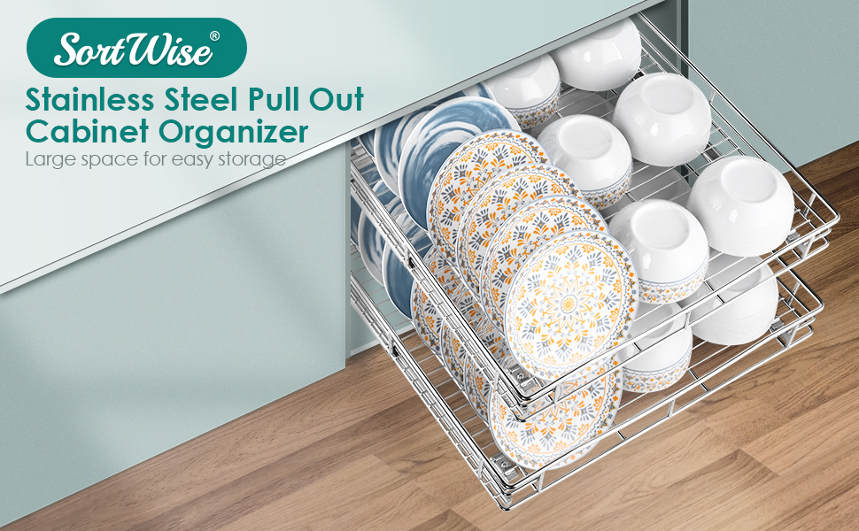 Sliding Kitchen Basket Organizer Drawer, Pullout Under