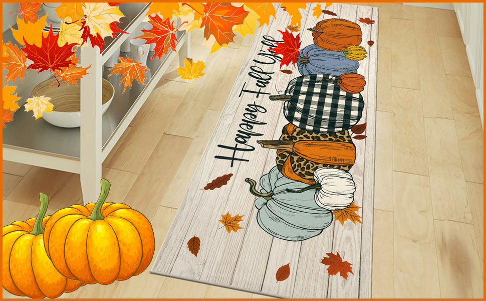 SHACOS Fall Runner Rug for Hallway 2x6ft Pumpkins Happy