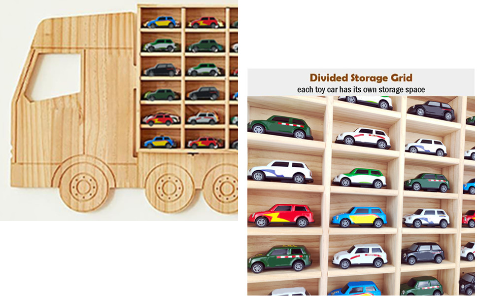 Wasaiggon Wood Toy Car Display Rack, Holds 42 Diecast Cars