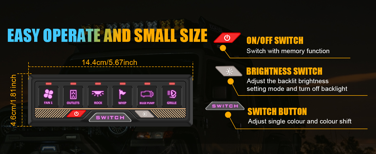 6 gang rocker switch panel with momentary switches