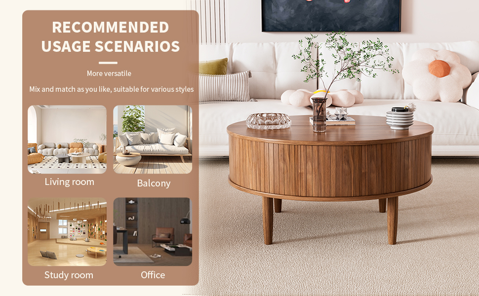Round Fluted Lift Top Coffee Table with Storage