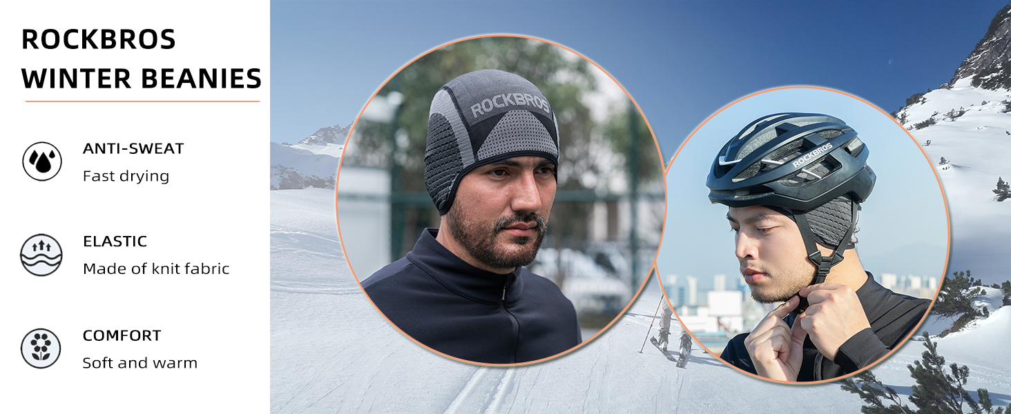 ROCKBROS Winter Beanies Hat Cycling Hat Fit Under Helmet Skiing Running