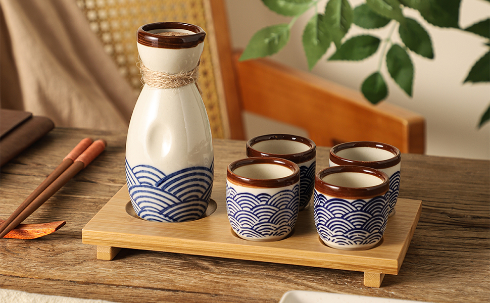 Amazon.com | Mocerakai Ceramic Sake Set 5pcs Japanese