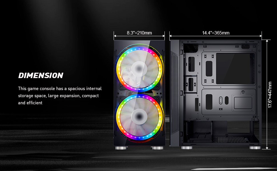 Gaming PC Case ATX Mid Tower Case with 2 Pcs 200mm and 1