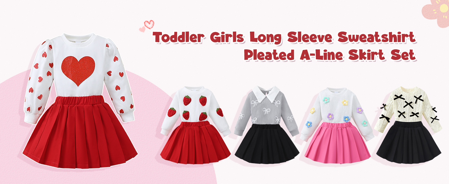 Toddler Girls Long Sleeve Sweatshirt Pleated A-Line Skirt Set