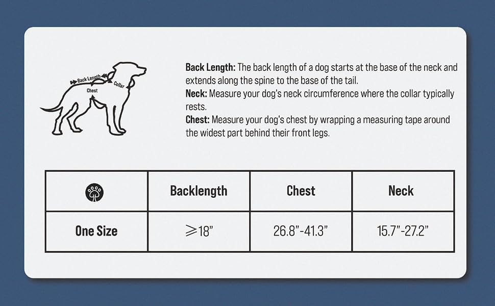 dog backpack size chart