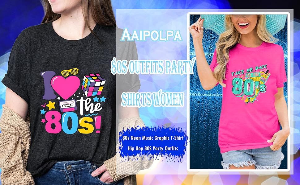 90s 80s Outfit for Women in My 80s Era Shirt Vintage Graphic Tee Retro Neon Disco tee Tops