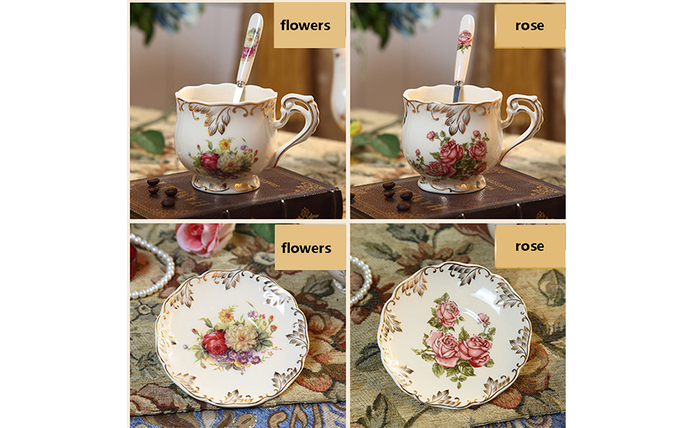 Tea Cups and Saucers (Flowers 8 oz), Floral Cup and