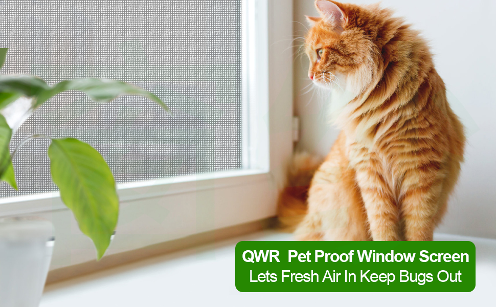 QWR Pet Proof Window Screen Replacement Kit,48''x 117'' Heavy Duty
