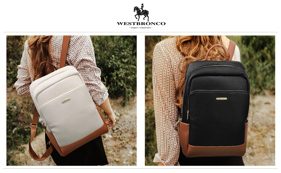 WESTBRONCO Leather Backpack Purse for Women 15.6 inch