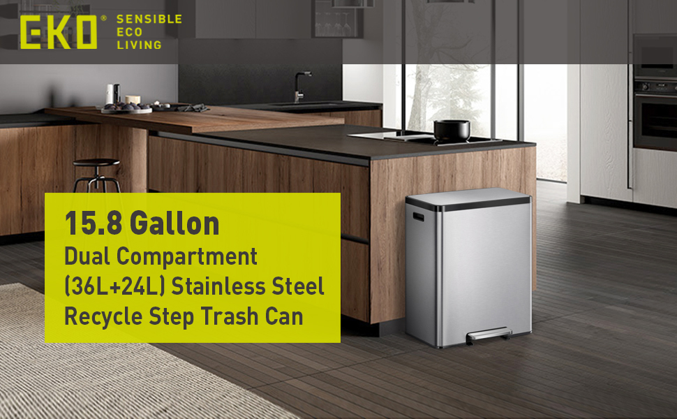 EKO EcoCasa II 36L+24L Dual Trash Can with Recycle Bin