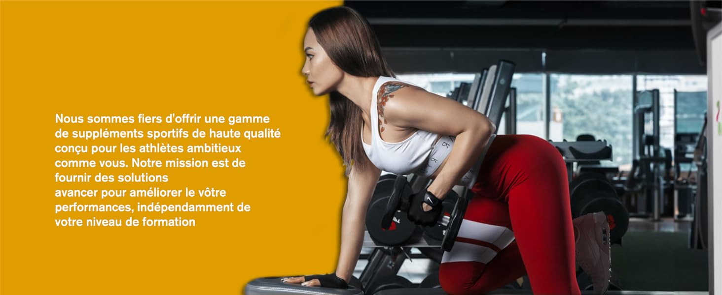 Personne utilisant un équipement de gym devant un mur jaune avec un texte français superposé sur l'entraînement physique