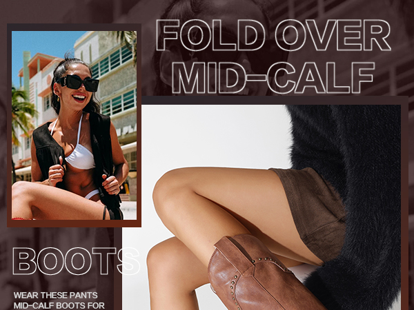 Amazon.com | RONILURN Women Shark Boots Fold Over Mid Calf