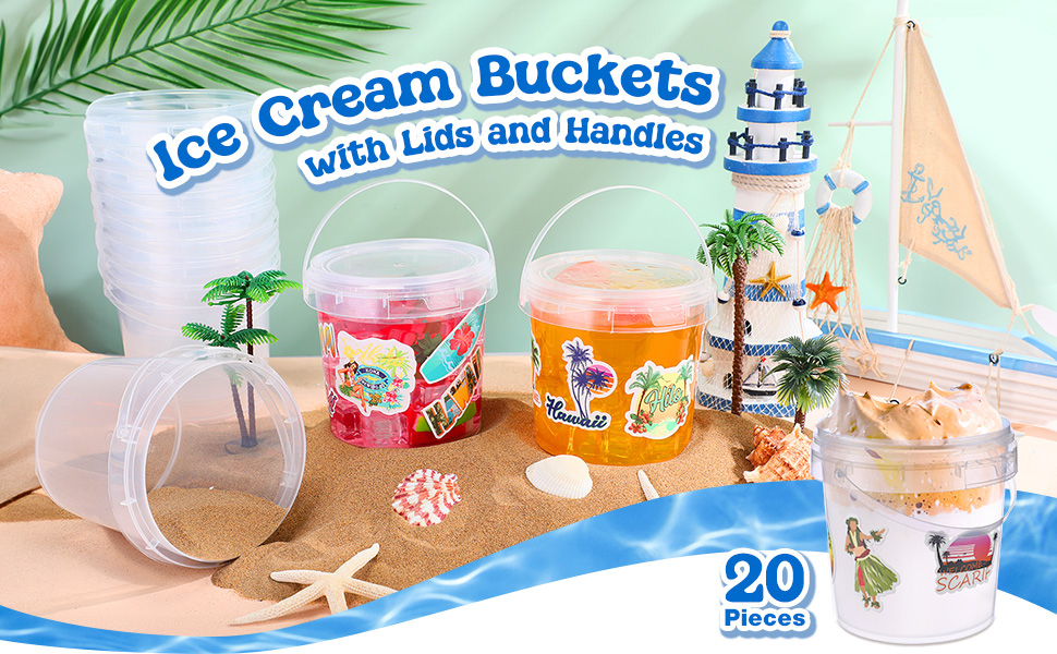 PerKoop 20 Pcs 32 oz Ice Cream Buckets with Lids and