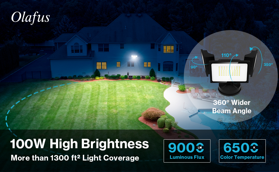 Olafus 100W Flood Lights Outdoor, 9000LM Super Bright LED Flood Light, IP65 Waterprooof Outdoor