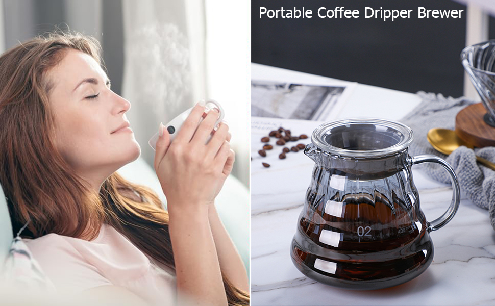 Qiccijoo Pour Over Coffee Maker Set,Drip Coffee Maker with 100 pcs V01 Paper Filter,20 oz Borosilicate Glass Carafe,Portable Coffee Dripper Brewer for Home Cafe Restaurant Camping, 600ml 19 Pour Over Coffee Maker Set C3